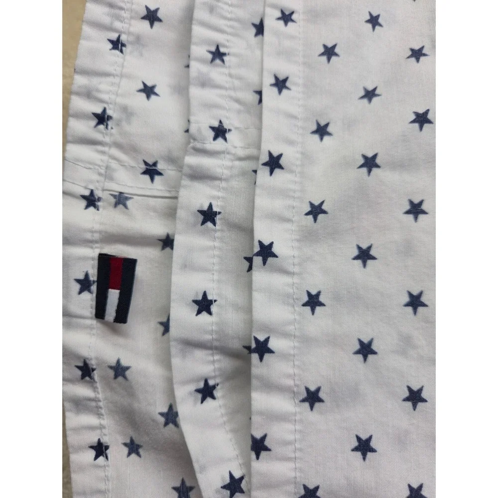 Tommy Hilfiger Star Print Flat Full Size Bed‎ Sheet White Navy Blue Patriotic